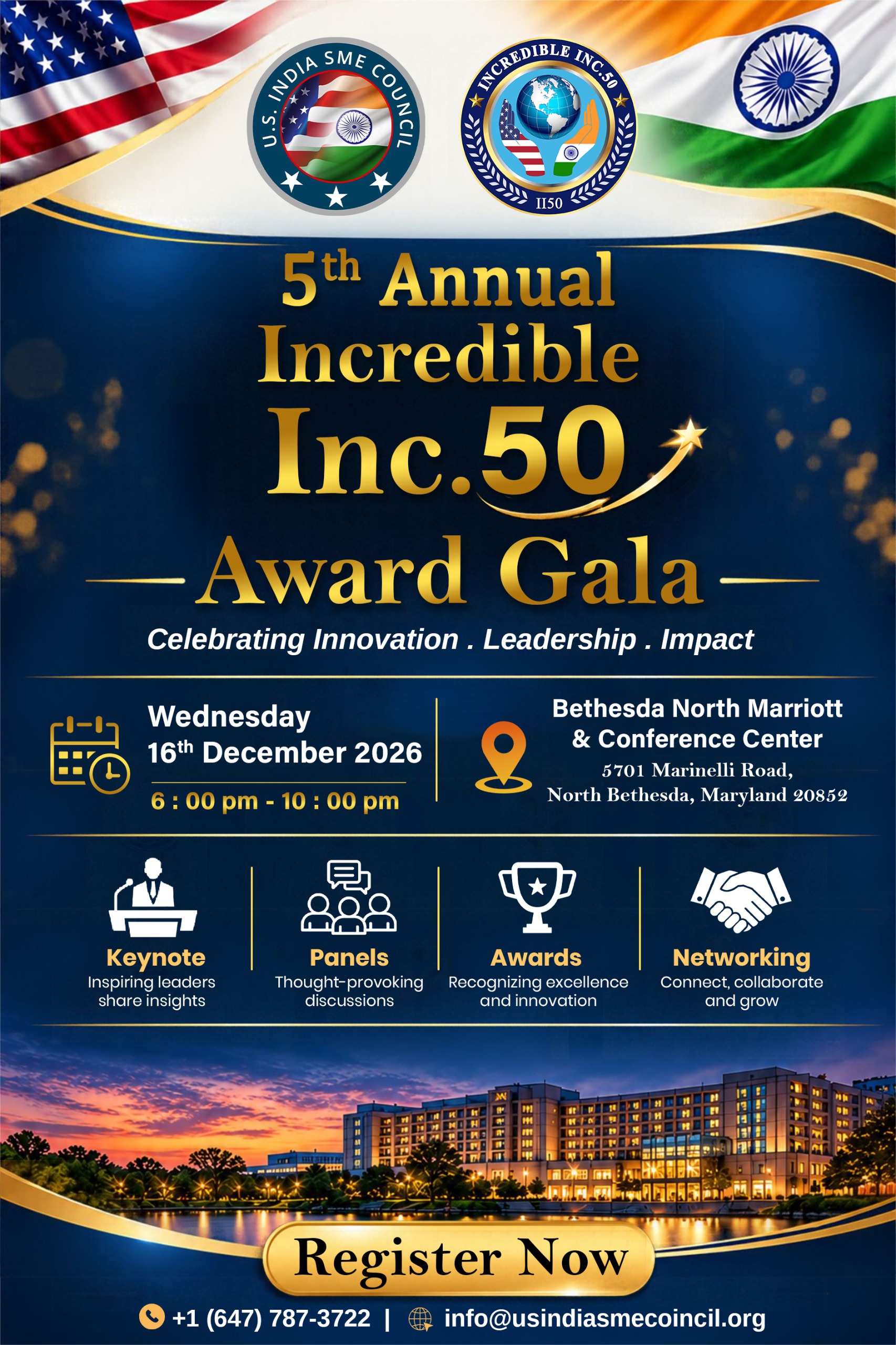5th Annual Incredible Inc. 50 Award Gala invitation — Thursday, 22nd October 2026, 5:00–10:00 PM, ITC Grand Chola, Chennai